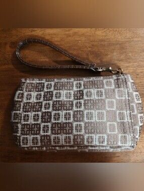 Wristlet Clutch in Brown Geometric Pattern